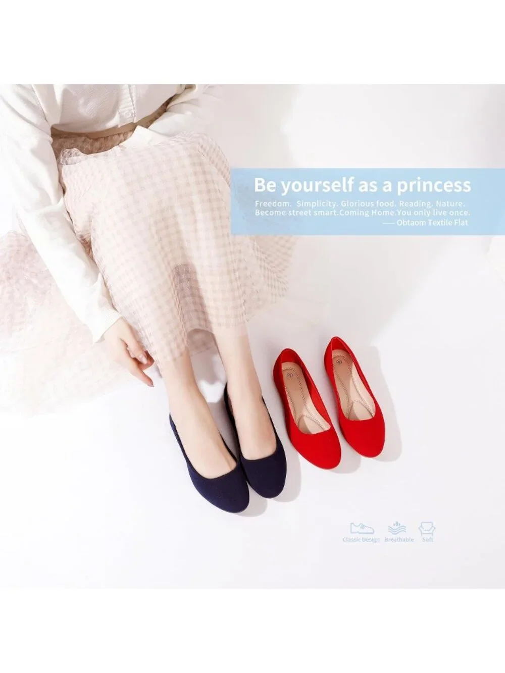 Women's Dark Red Textile Round Toe Flat Shoes Slip on Dress Comfortable